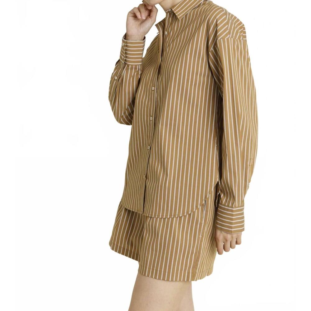 NEW AUREUM palmer button down top and short set in coffee - Picture 3 of 3